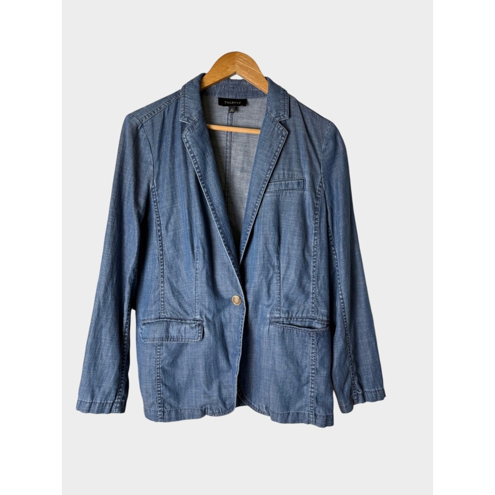 Talbots Linen Blend Blue Chambray Relaxed Blazer Jacket‎ Size Medium